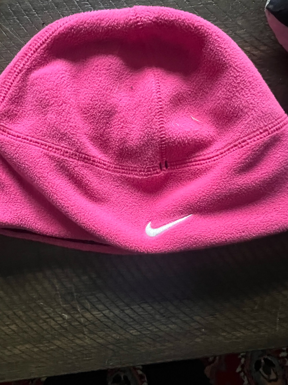 Nike Pink Fleece Beanie with White Swoosh therma fit